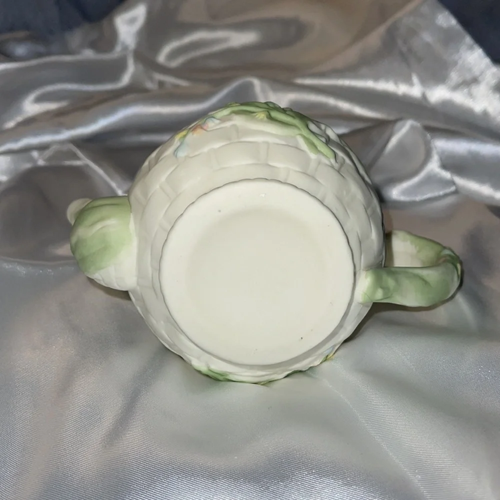 Small Ceramic Teapot White Basket Weave Design with pastel Leaves and flowers